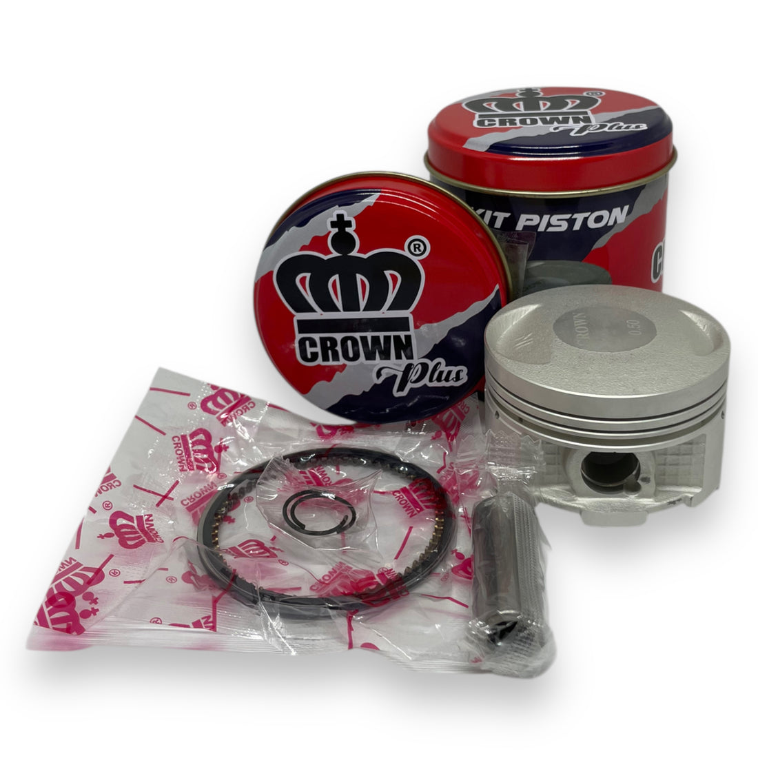 KIT PISTON 0.50 "CROWN" "TIPO ORIGINAL" (CAJA METALICA) NKDR/TTR/EVONE/R3/CR4/NXR BROS (PASADOR 13MM)