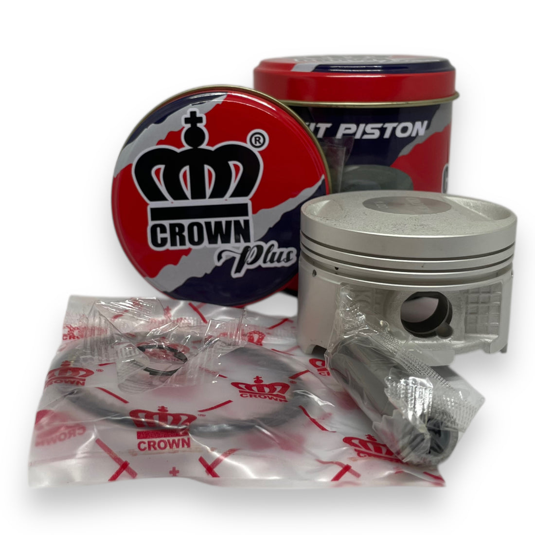 KIT PISTON 1.00 "CROWN" "TIPO ORIGINAL" (CAJA METALICA) NKDR/TTR/EVONE/R3/CR4/NXR BROS (PASADOR 13MM)