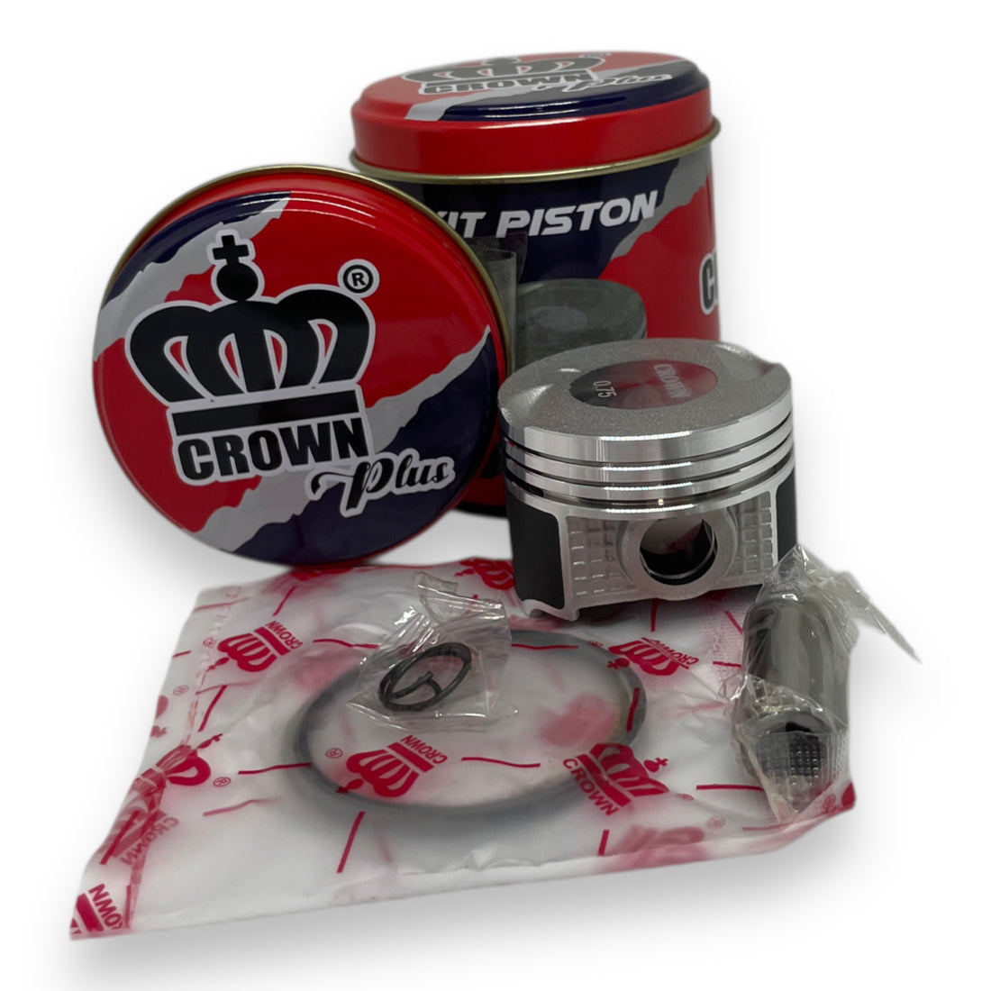 KIT PISTON 0.75 "CROWN" "TIPO ORIGINAL" DISCOVER-100S/BOXER-BM100 (STARTER)(2 VALVULAS)